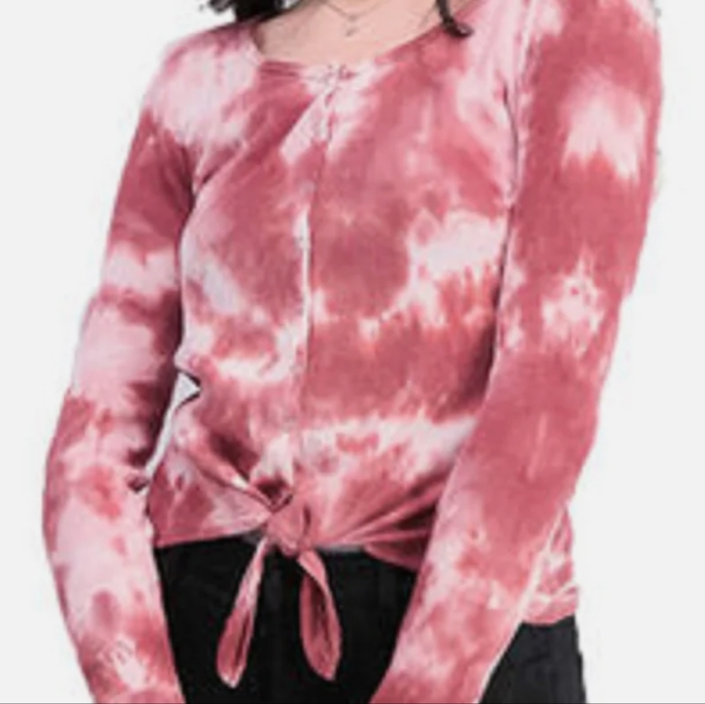 NWOT Ultra Flirt Tie Dye Twist Hem L/S Henley Thermal Style Top, Size XL - Picture 5 of 12